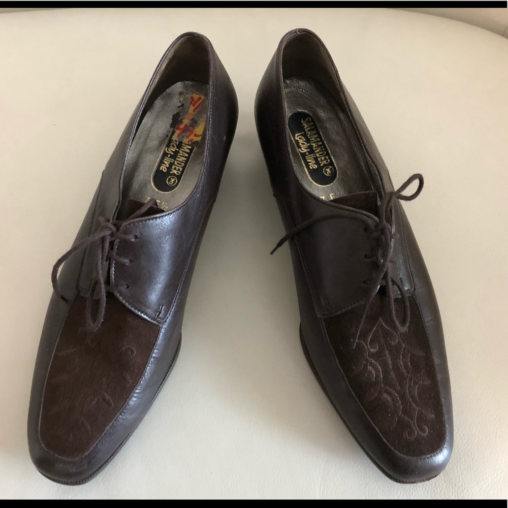 🎷SALAMANDER Leather Shoes Sz 7 F 1/2🌹Embroidered